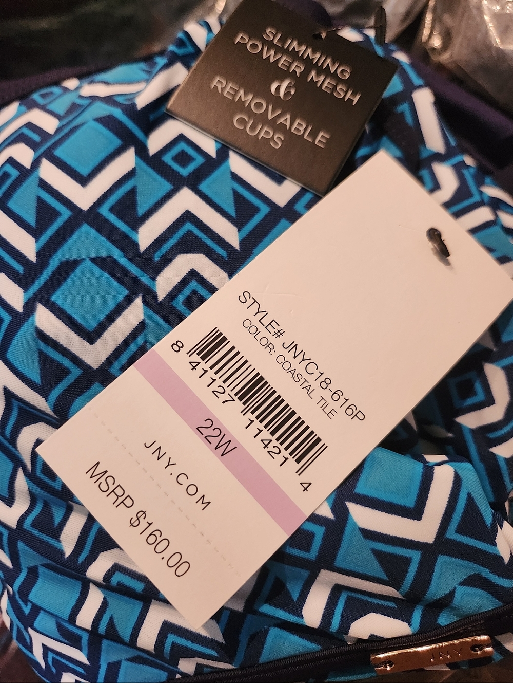 NWT Jones New York Blue Geometric One-Piece Swimsuit Sizes 20W, 22W - Picture 5 of 5
